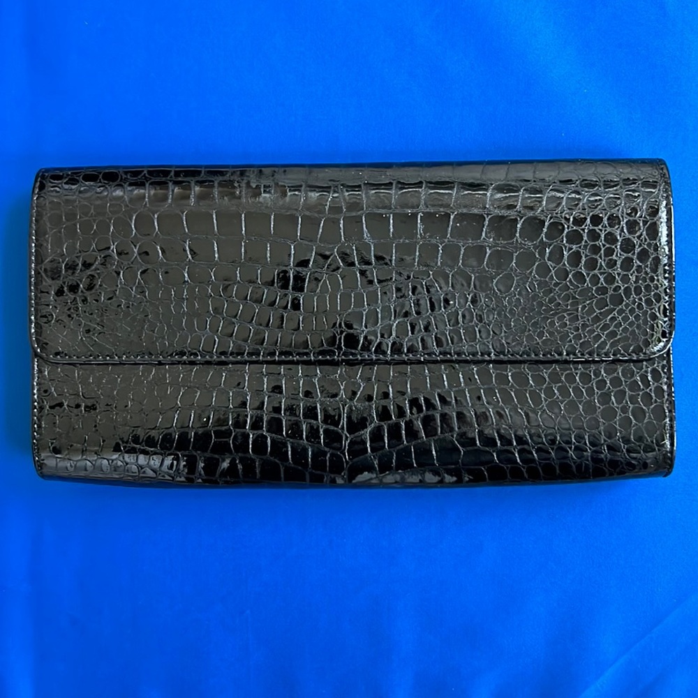 Vintage Carlos Falchi Black Patent Leather Large Clutch